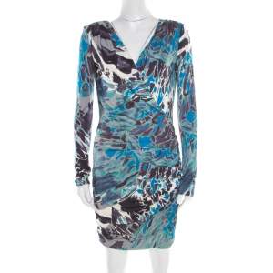 فستان إيميليو بوتشي حرير جيرسيه مطبوع متعدد الألوان أكتاف عريضة ديرابيه M