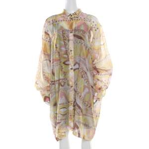 Emilio Pucci Multicolor Washed Out Printed Cotton and Silk Shirt Dress L