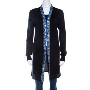 Emilio Pucci Navy Blue Embellished Trim Long Sleeve Cardigan M 