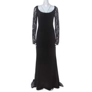 Emilio Pucci Black Silk Guipure Lace Detail Evening Dress M 