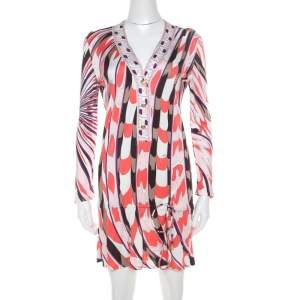 Emilio Pucci Multicolor Signature Print Jersey Knit Drawstring Short Dress M