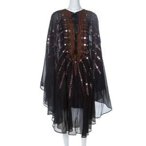 Emilio Pucci Black Mirror Embellished Silk Blend Kaftan Dress S