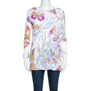 Emilio Pucci White Butterfly Print Knit Tunic Top M