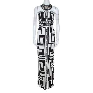 Emilio Pucci Monochrome Printed Silk Beaded Collar Dress M
