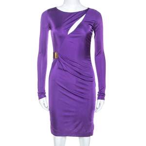 Emilio Pucci Purple Jersey Buckle Detail Ruched Waist Dress S
