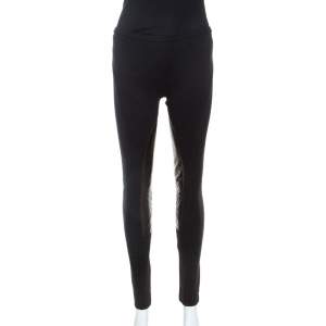 Emilio Pucci Black Stretch Wool Leather Patch Detail Leggings S