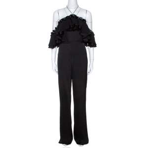 Emilio Pucci Black Crepe Embellished Ruffle Trim Jumpsuit S