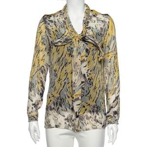Emilio Pucci Multicolor Printed Silk Neck Tie Detail Shirt M