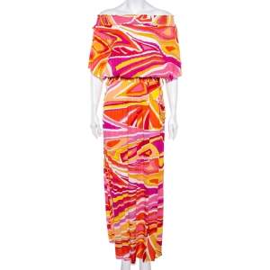 Emilio Pucci Multicolored Printed Crepe Ruched Maxi Dress M 