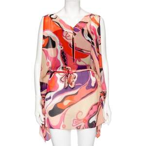 Emilio Pucci Multicolored Printed Silk Belted Kaftan Top M