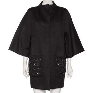 Emilio Pucci Black Wool Embellished Pocket Detailed Coat S 