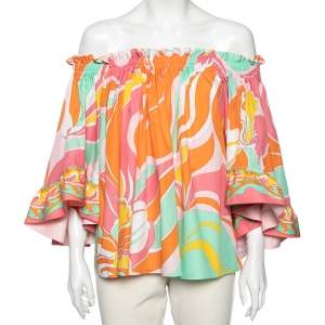 Emilio Pucci Multicolored Printed Cotton Off-Shoulder Top M