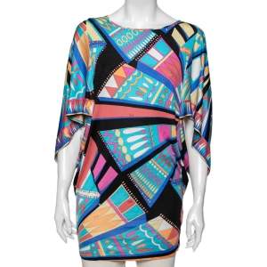 Emilio Pucci Multicolor Patterned Jersey Oversized Sleeve Detail Mini Dress M