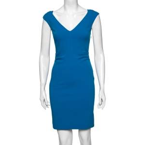Emilio Pucci Blue Wool Crepe Sleeveless Sheath Dress S