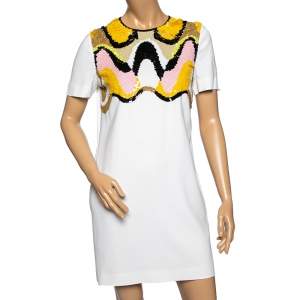 Emilio Pucci White Crepe Sequin Embellished Mini Dress M