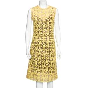 Emilio Pucci Yellow  Monogrammed Macramé Cotton Sleeveless Dress M