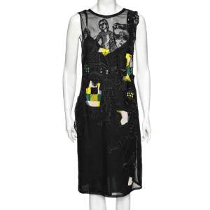Emilio Pucci Black Tourist Applique Embroidered Silk Organza Dress M