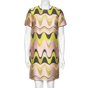 Emilio Pucci Pink & Green Wave Jacquard Shift Dress M