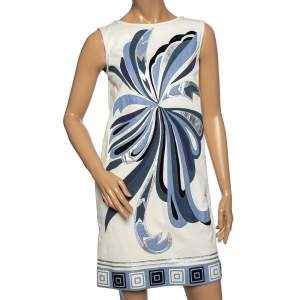 Emilio Pucci White Leather Appliqué Detail Sleeveless Shift Dress M