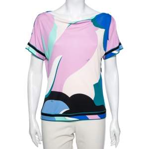 Emilio Pucci Multicolor Abstract Print Stretch Knit Top M