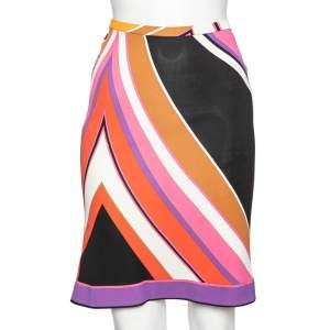 Emilio Pucci Multicolor Abstract Print Stretch Knit Skirt M