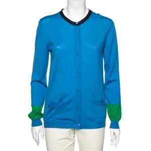 Emilio Pucci Blue Knit Button Front Long Sleeve Sweater L