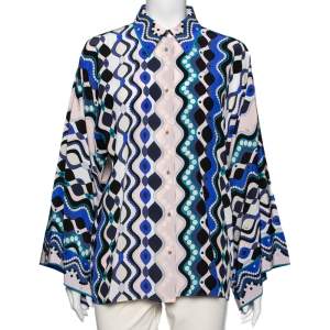 Emilio Pucci Multicolor Pattern Printed Silk Kimono Sleeves Shirt M