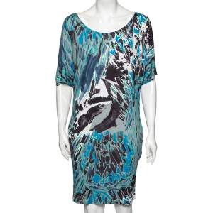Emilio Pucci Multicolor Printed Jersey Short Sleeve Dress L