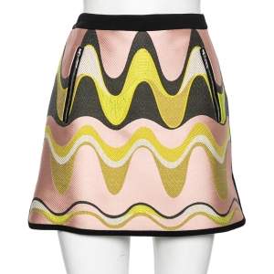 Pre Owned Emilio Pucci Pink & Green Wave Jacquard Short Skirt M 