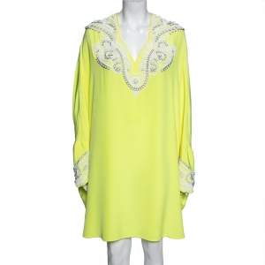 Emilio Pucci Yellow Silk Bead Embellished Kaftan Dress M 