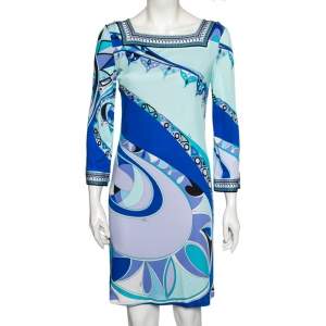 Emilio Pucci Blue Printed Jersey Midi Dress M