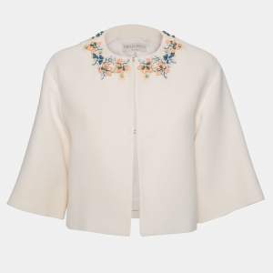 Emilio Pucci Cream Cotton Embellished Neck Detail Jacket S