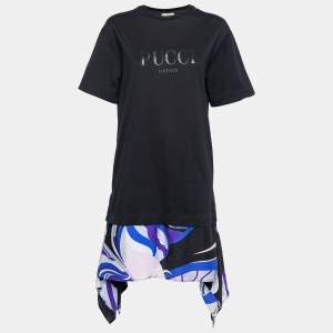 Emilio Pucci Black Cotton & Silk Short Sleeve T-Shirt Dress L