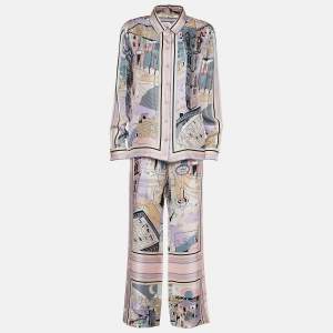 Emilio Pucci Pale Pink Battistero Print Silk Palazzo Trousers & Shirt Set M