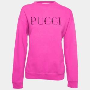 Emilio Pucci Pink Sequin Logo Cotton Crew Neck Sweatshirt M