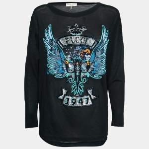 Emilio Pucci Black Cotton Bead Embroidered Embellished Round Neck T-Shirt S