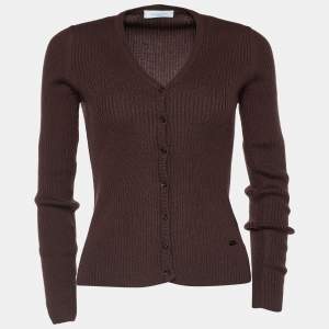Emilio Pucci Vintage Brown Ribbed Wool Button Front Cardigan S