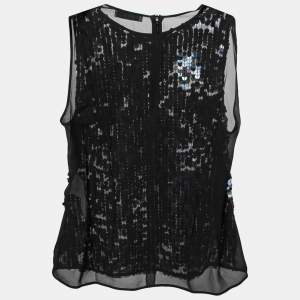 Emilio Pucci Black Sequin Embellished Tulle & Silk Sleeveless Top M