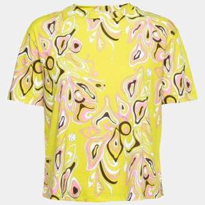 Emilio Pucci Neon Green Printed Cotton Round Neck T-Shirt S