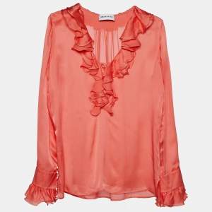 Emilio Pucci Pink Silk Ruffle Blouse L