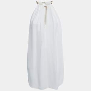 Emilio Pucci White Crepe Chain Halter Neck Mini Dress S 