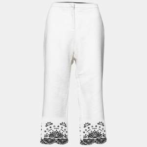 Emilio Pucci White Cotton Cutwork Detail Straight Leg Trousers M