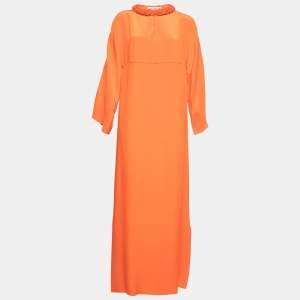 Emilio Pucci Orange Silk Embellished Neck Detail Long Dress S