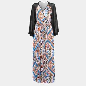 Emilio Pucci Multicolor Jersey Bell Sleeve Belted Maxi Dress M