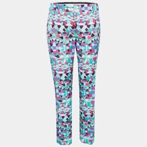 Emilio Pucci Blue Geometric Print Cotton Blend Straight Fit Pants L