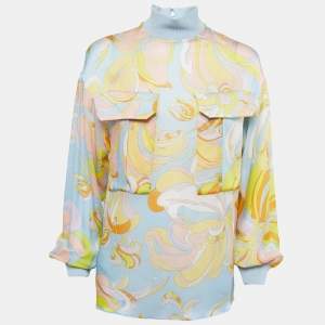 Emilio Pucci Multicolor Printed Silk High Neck Blouse S