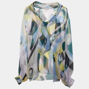 Emilio Pucci Multicolor Printed Silk Sheer Top L