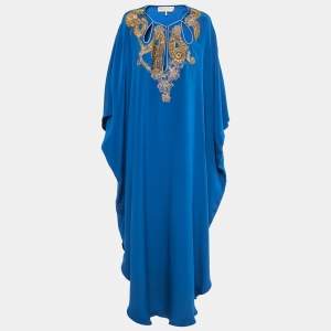 Emilio Pucci Blue Embroidered Silk Kaftan Maxi One Size