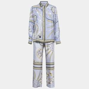 Emilio Pucci Light Blue Esperidi Print Silk Pant Shirt Set M