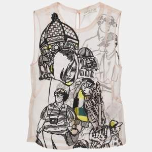 Emilio Pucci Beige Sheer Silk Embroidered Sleeveless Top S